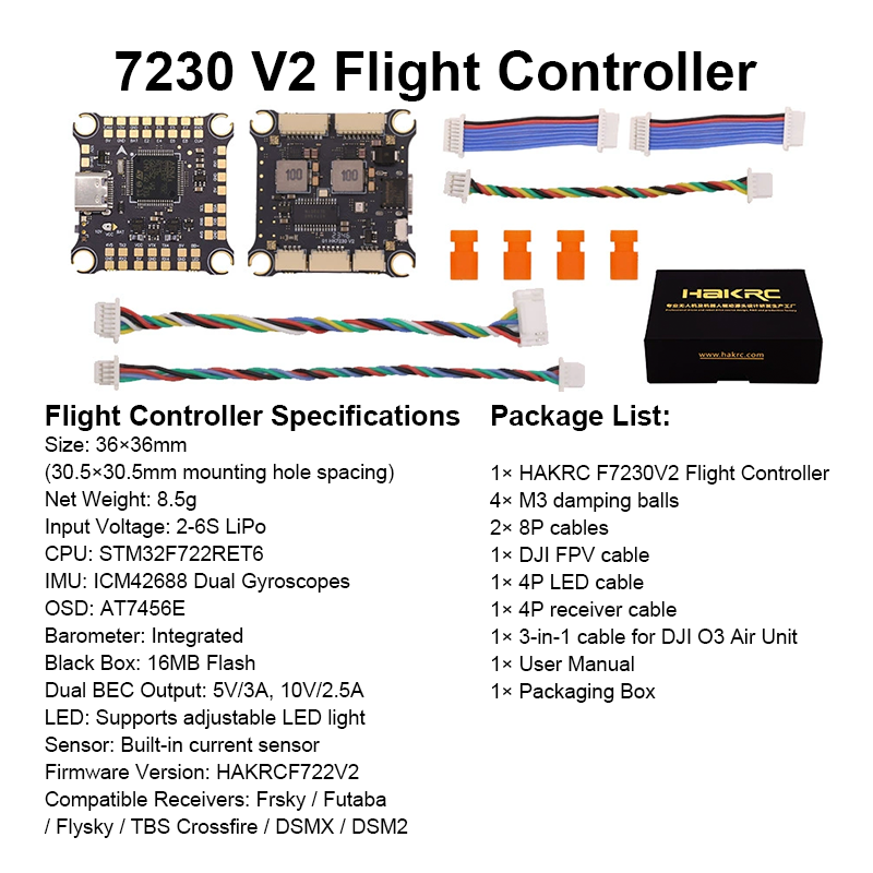 F722 50A 6S Flight Controller Stack Mini Flight Controller with Integrating 5V/10V Dual BEC 2130 50A 4in1 ESC for FPV Racing Drones Freestyle