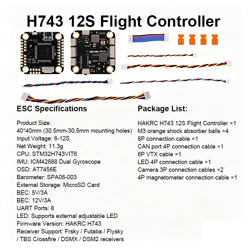 H743 100A 12S Flight Controller Stack FPV Flight Controller with Integrating 5V/12V Dual BEC 4in1 ESC Brushless ESC for FPV Racing Freestyle Drone Parts