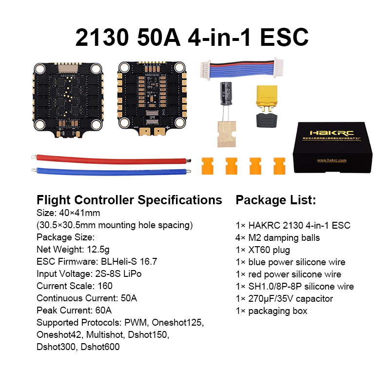 F722 50A 6S Flight Controller Stack Mini Flight Controller with Integrating 5V/10V Dual BEC 2130 50A 4in1 ESC for FPV Racing Drones Freestyle