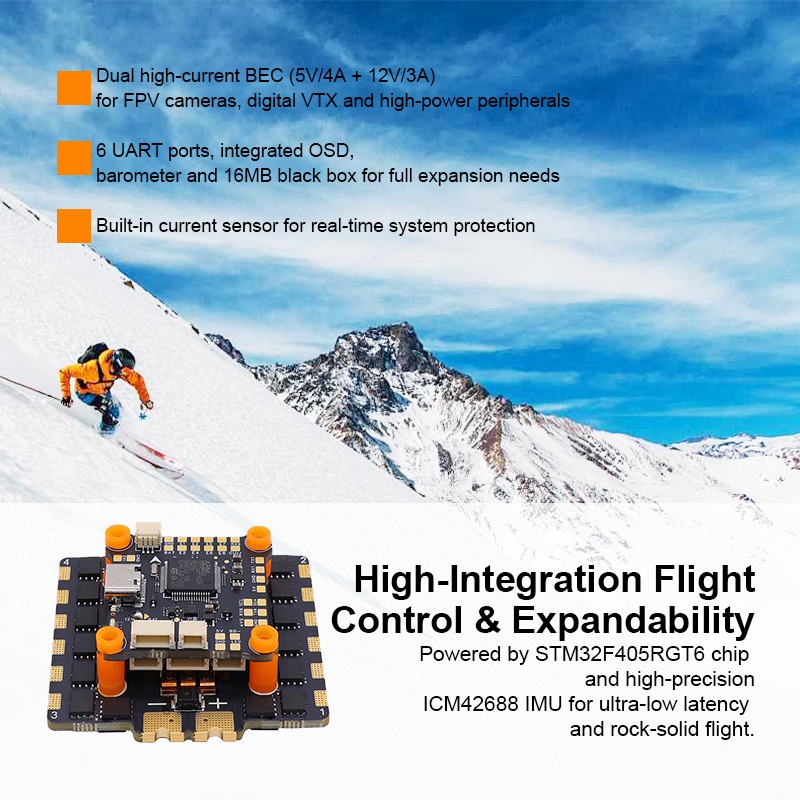 F405 Flight Controller 100A 8S 4in1 ESC Brushless ESC F405 Flight Controller Stack with Integrating 5V/12V Dual BEC for FPV Racing Freestyle Drone Parts