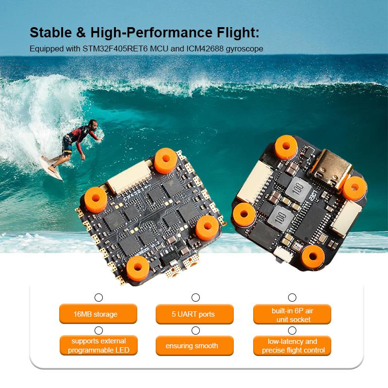 F405 Mini Flight Controller Stack F405 Flight Controller with Integrating 5V/10V Dual BEC 35A 6S 4in1 ESC for FPV Racing Drones Parts