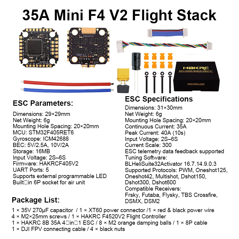 F405 Mini Flight Controller Stack F405 Flight Controller with Integrating 5V/10V Dual BEC 35A 6S 4in1 ESC for FPV Racing Drones Parts