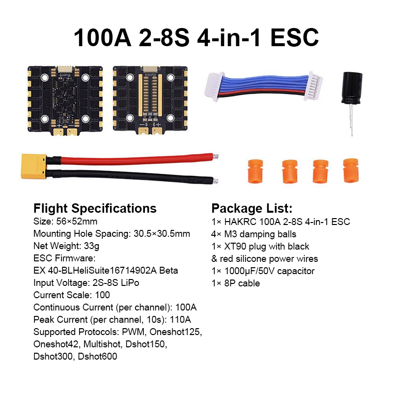 F405 Flight Controller 100A 8S 4in1 ESC Brushless ESC F405 Flight Controller Stack with Integrating 5V/12V Dual BEC for FPV Racing Freestyle Drone Parts