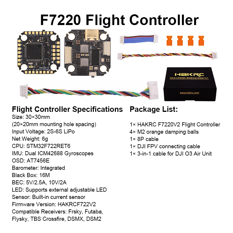 Mini Flight Controller Stack 65A 8S 4in1 ESC F7220 Flight Controller with Integrating 5V/10V Dual BEC Flight Controller Drone Parts for FPV Racing Drones Freestyle