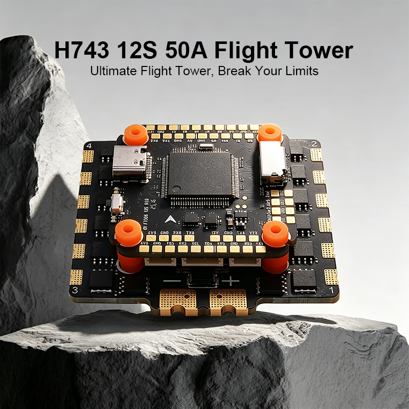 Mini Flight Controller Stack 50A 12S 4in1 ESC Brushless ESC H743 Flight Controller with Integrating 5V/12V Dual BEC for FPV Racing Drones Parts