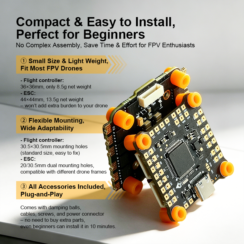 F405 Flight Controller with Integrating 5V/10V Dual BEC 50A 6S 4in1 ESC Brushless ESC High Performance Flight Controller Stack for FPV Racing Drone Parts