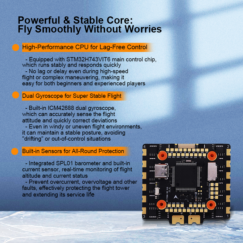 Mini Flight Controller Stack 50A 12S 4in1 ESC Brushless ESC H743 Flight Controller with Integrating 5V/12V Dual BEC for FPV Racing Drones Parts