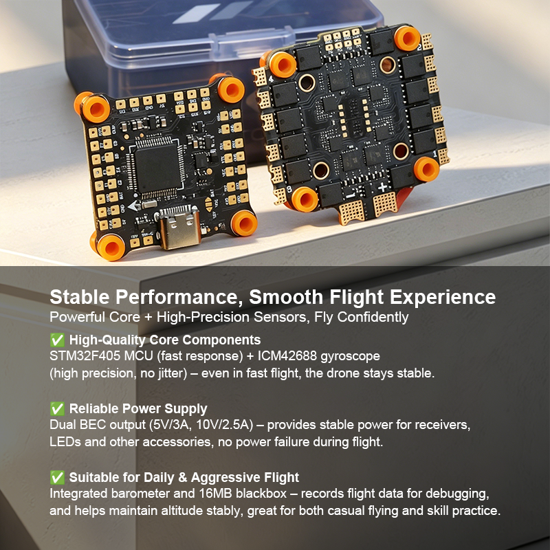 F405 Flight Controller with Integrating 5V/10V Dual BEC 50A 6S 4in1 ESC Brushless ESC High Performance Flight Controller Stack for FPV Racing Drone Parts