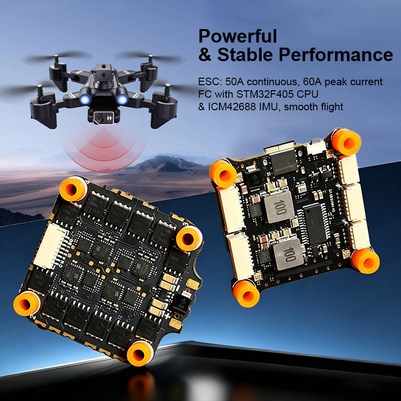 F405 Flight Controller 50A 6S 4in1 ESC Brushless ESC High Performance Mini Flight Controller Stack with Integrating 5V/10V Dual BEC for FPV Racing Drone Parts