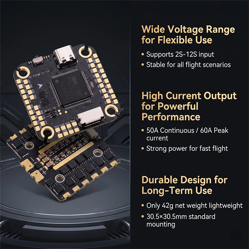 Mini Flight Controller Stack 50A 12S 4in1 ESC Brushless ESC H743 Flight Controller with Integrating 5V/12V Dual BEC for FPV Racing Drones Parts