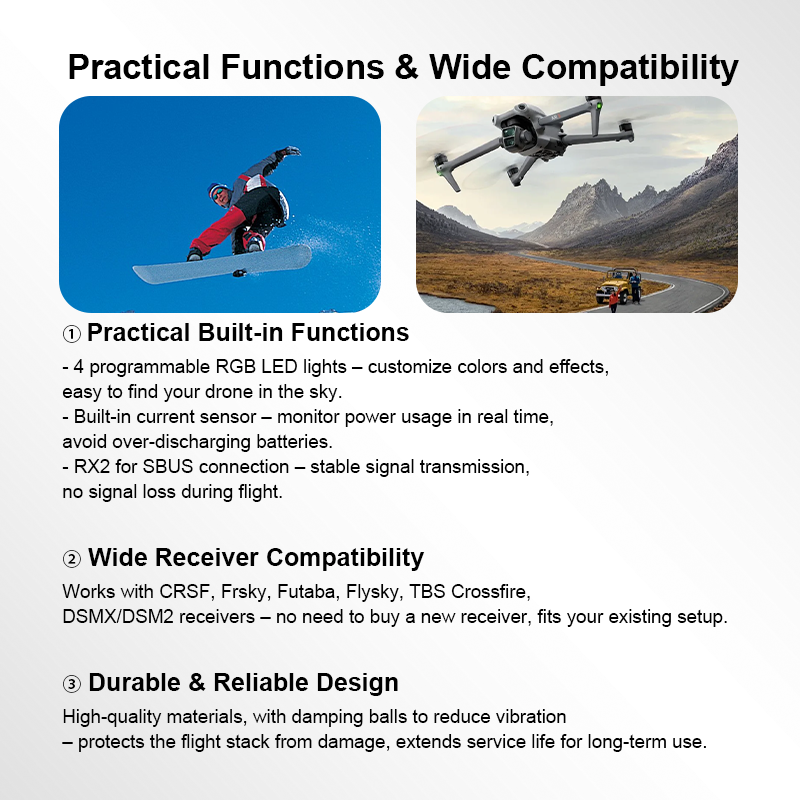 F405 Flight Controller with Integrating 5V/10V Dual BEC 50A 6S 4in1 ESC Brushless ESC High Performance Flight Controller Stack for FPV Racing Drone Parts