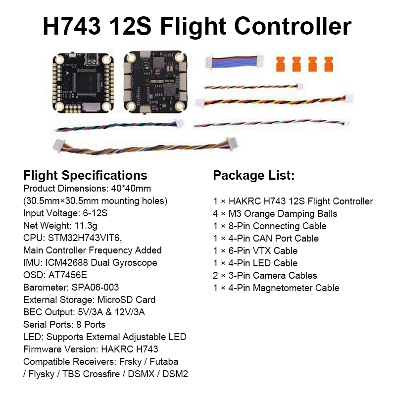 Mini Flight Controller Stack 50A 12S 4in1 ESC Brushless ESC H743 Flight Controller with Integrating 5V/12V Dual BEC for FPV Racing Drones Parts