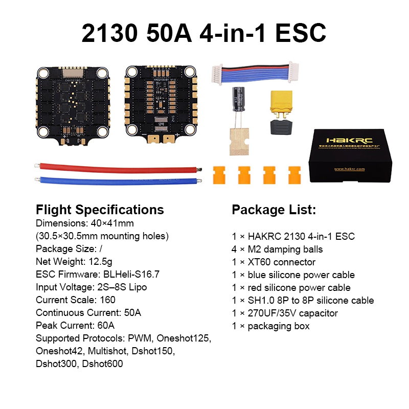 F405 Flight Controller 50A 6S 4in1 ESC Brushless ESC High Performance Mini Flight Controller Stack with Integrating 5V/10V Dual BEC for FPV Racing Drone Parts