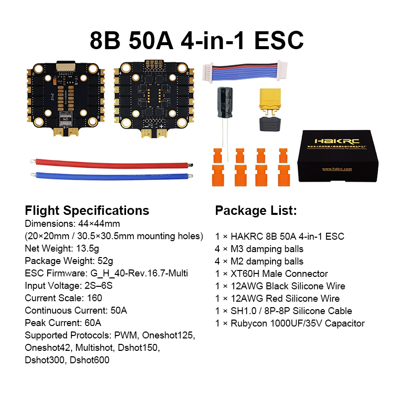 F405 Flight Controller with Integrating 5V/10V Dual BEC 50A 6S 4in1 ESC Brushless ESC High Performance Flight Controller Stack for FPV Racing Drone Parts