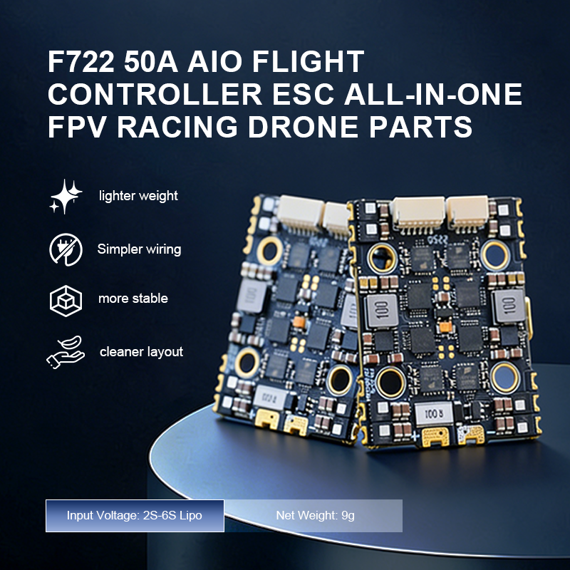 F722 AIO Flight Controller with 5V/10V Dual BEC 50A 2-6S Flight Controller Drone Parts for FPV Racing Drones Freestyle