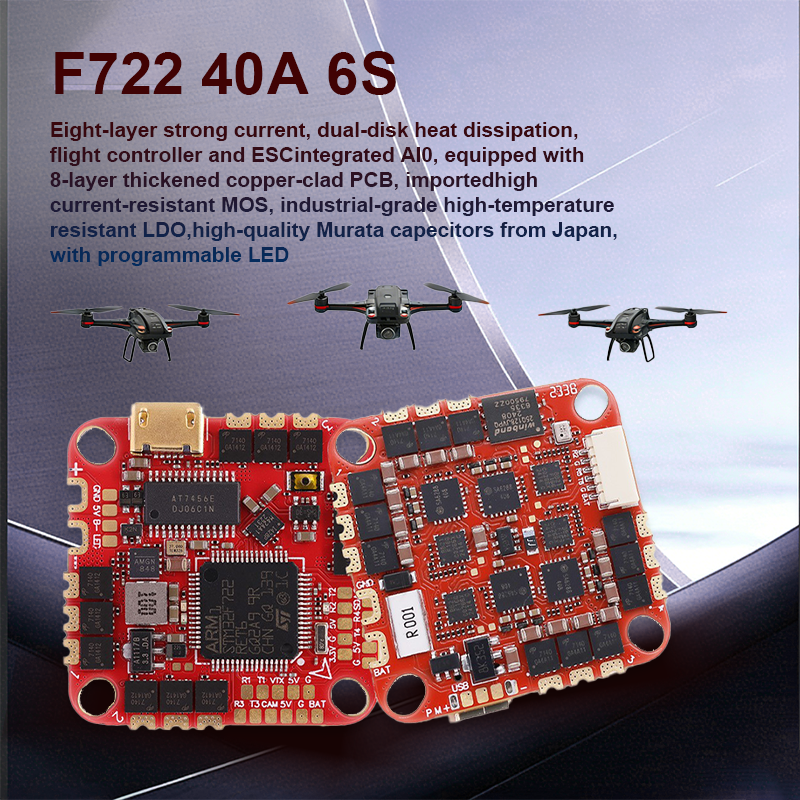 F722 AIO Flight Controller with 32*32mm 40A 6S High Performance Flight Controller Drone Parts for FPV Racing Drones Freestyle