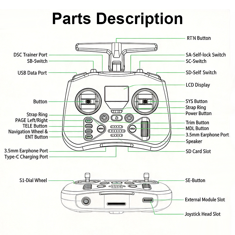 Radiomaster Pocket Hall Gimbal Transmitter Remote Control Portable Lightweight Built in LED Light Foldable Antenna Mode 2