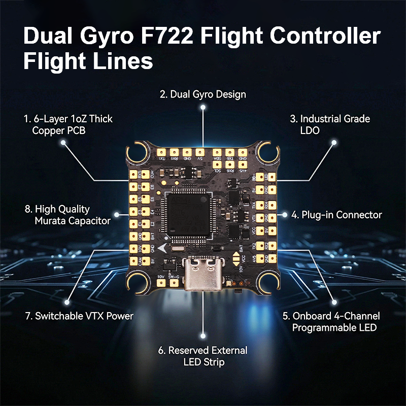 F722 Flight Controller with Integrating Dual 5V/10V BEC F722 V2 6S FPV Flight Controller for FPV Racing Drones Parts