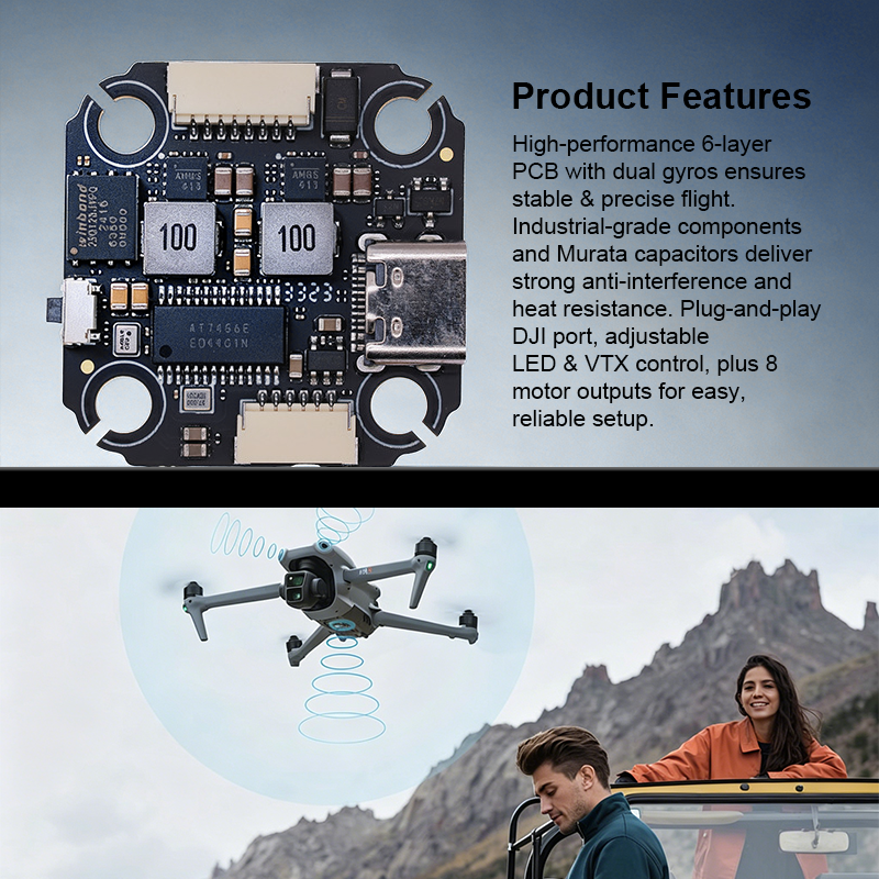 F722 6S Flight Controller with Integrating 5V/10V Dual BEC 3220 60A 8S 4in1 ESC Brushless ESC F722 Flight Controller Stack for FPV Racing Drones Freestyle