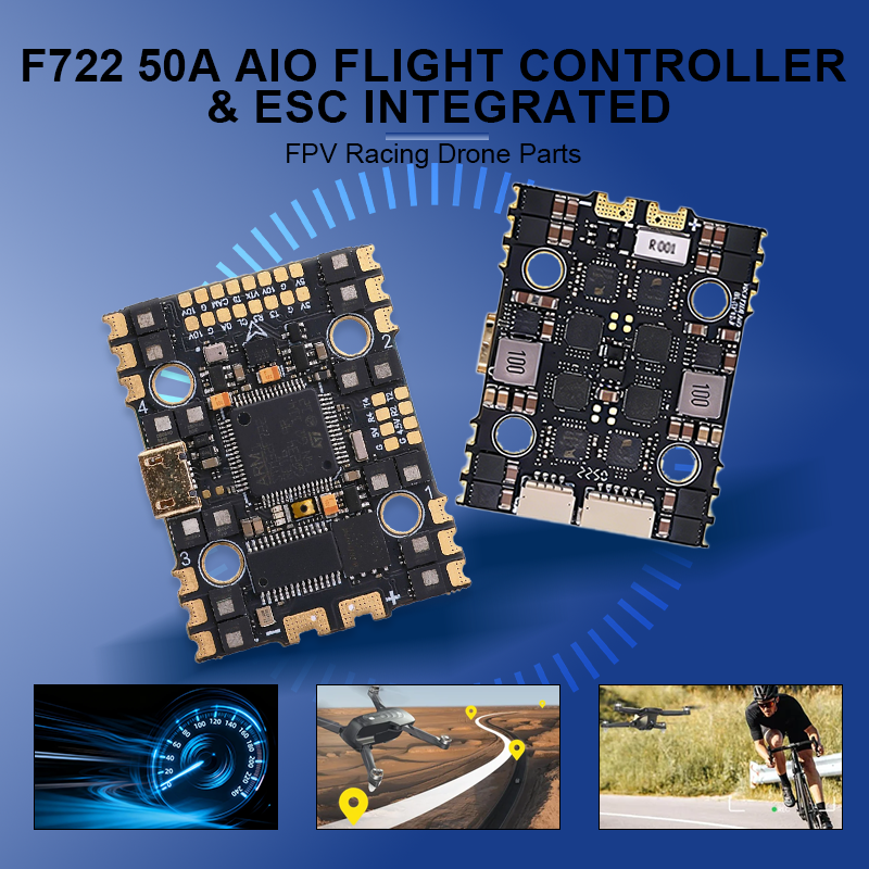 F722 AIO Flight Controller with 5V/10V Dual BEC 50A 2-6S Flight Controller Drone Parts for FPV Racing Drones Freestyle