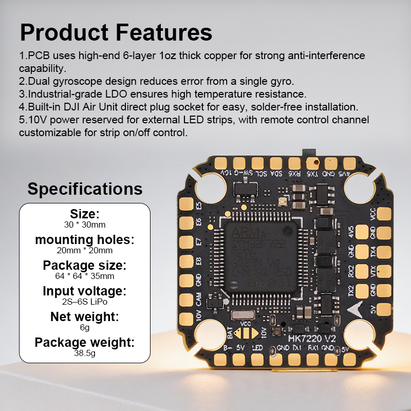 F722 FPV Flight Controller with Integrating 5V/10V Dual BEC F722 2-6S Mini Flight Controller Stack for FPV Racing Drones Quadcopter