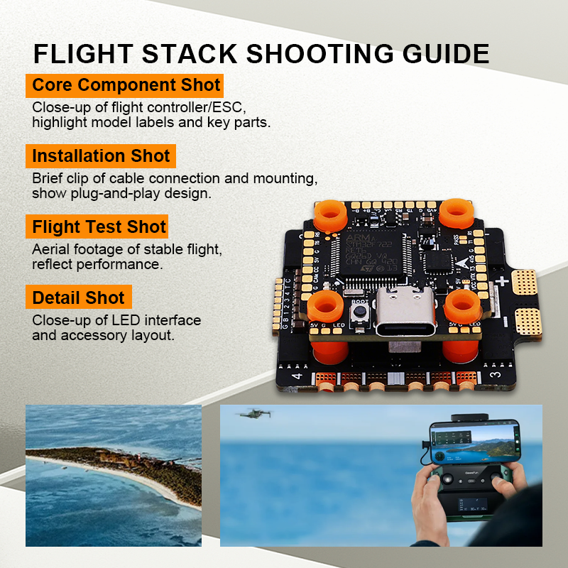 F722 Mini Flight Controller Stack 65A 8S 4in1 ESC High Performance Flight Controller with Integrating 5V/10V Dual BEC for FPV Racing Drones Parts