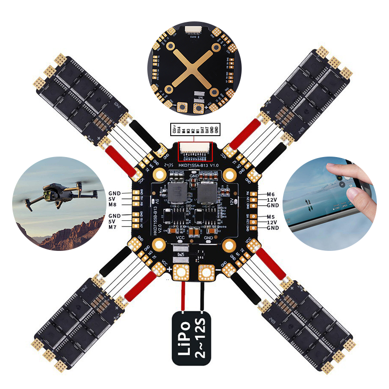 120A 12S Flight Controller Drone Parts with Integrating 5V/10V Dual BEC Power Distribution Board for FPV Racing Drones Quadcopter