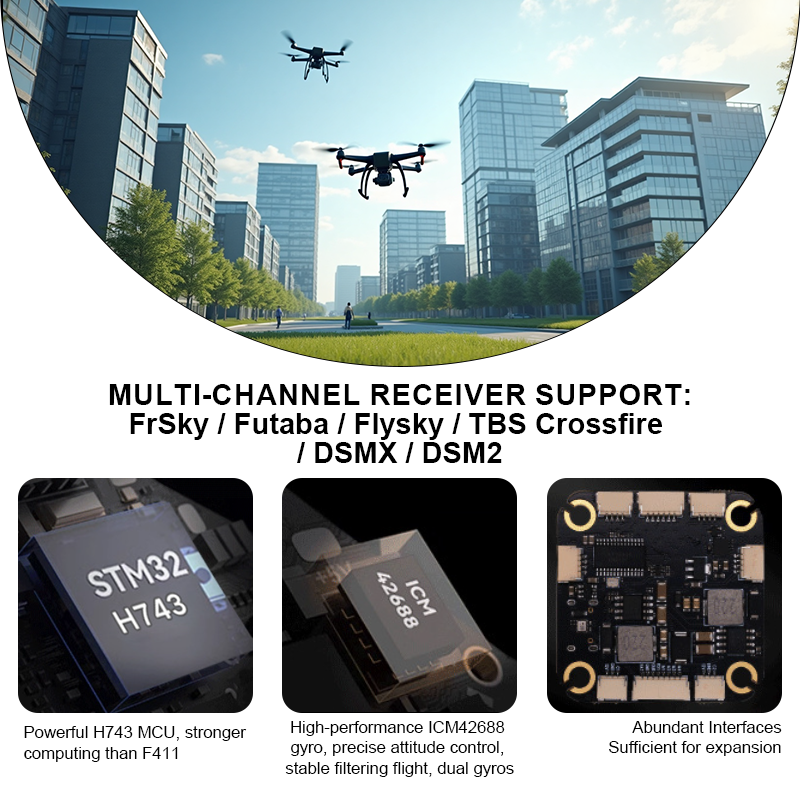 H743 2-12S FPV Flight Controller with Integrating 5V/12V Dual BEC High Performance ICM42688P Flight Controller for FPV Racing Drones Freestyle