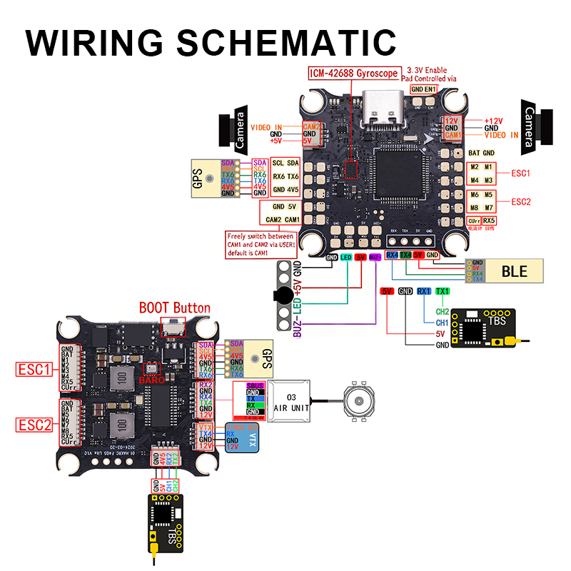 F4520 FPV Flight Controller with 5V/10V Dual BEC 2-6S Flight Controller Stack for FPV Racing Drones Freestyle Quadcopter