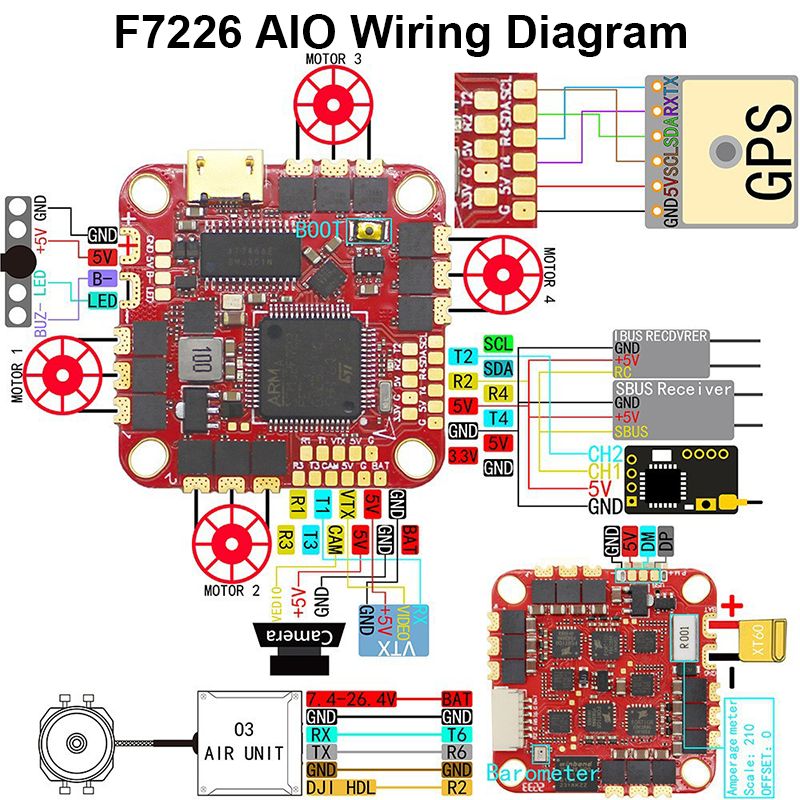 F722 AIO Flight Controller with 32*32mm 40A 6S High Performance Flight Controller Drone Parts for FPV Racing Drones Freestyle