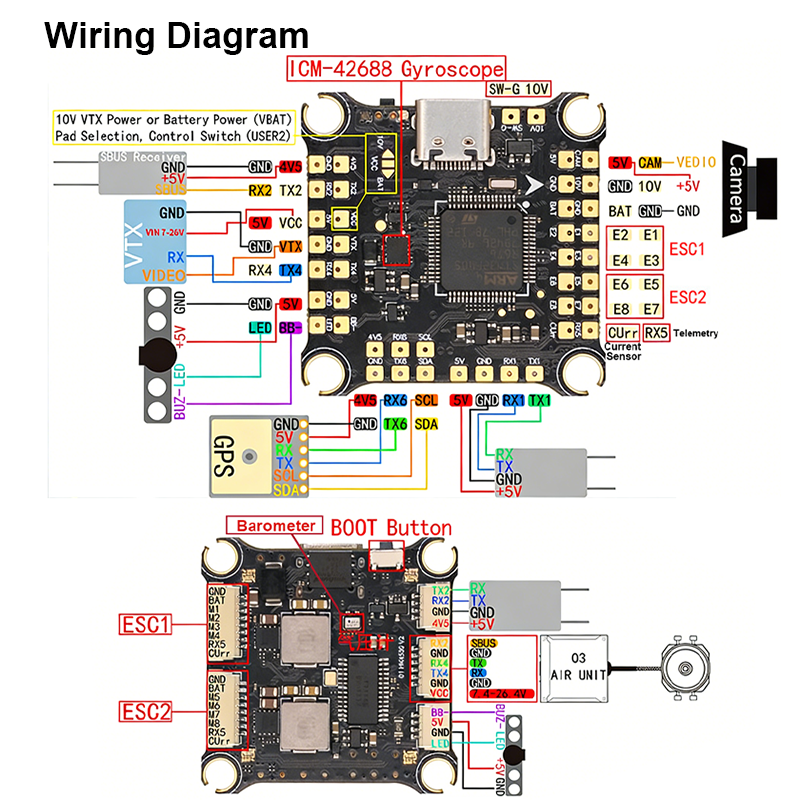 F405 Flight Controller with 5V/12V Dual BEC High Performance V2 8S FPV Flight Controller for FPV RC Racing Drones Freestyle Quadcopter