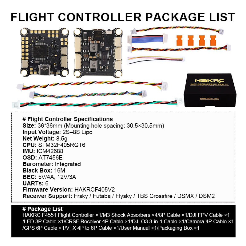 F405 Flight Controller with 5V/12V Dual BEC High Performance V2 8S FPV Flight Controller for FPV RC Racing Drones Freestyle Quadcopter
