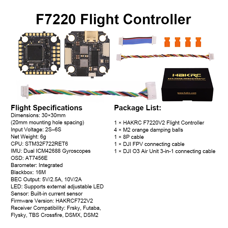 F722 Mini Flight Controller Stack 65A 8S 4in1 ESC High Performance Flight Controller with Integrating 5V/10V Dual BEC for FPV Racing Drones Parts