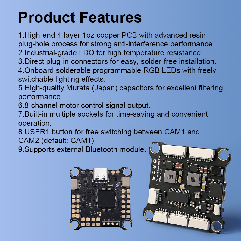 F4520 FPV Flight Controller with 5V/10V Dual BEC 2-6S Flight Controller Stack for FPV Racing Drones Freestyle Quadcopter