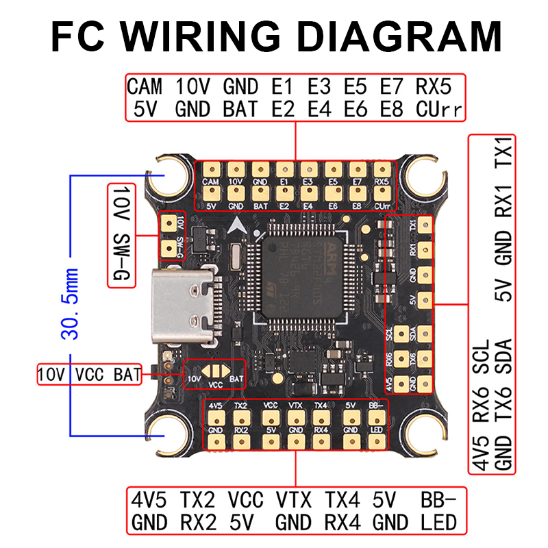 F722 Flight Controller with Integrating Dual 5V/10V BEC F722 V2 6S FPV Flight Controller for FPV Racing Drones Parts