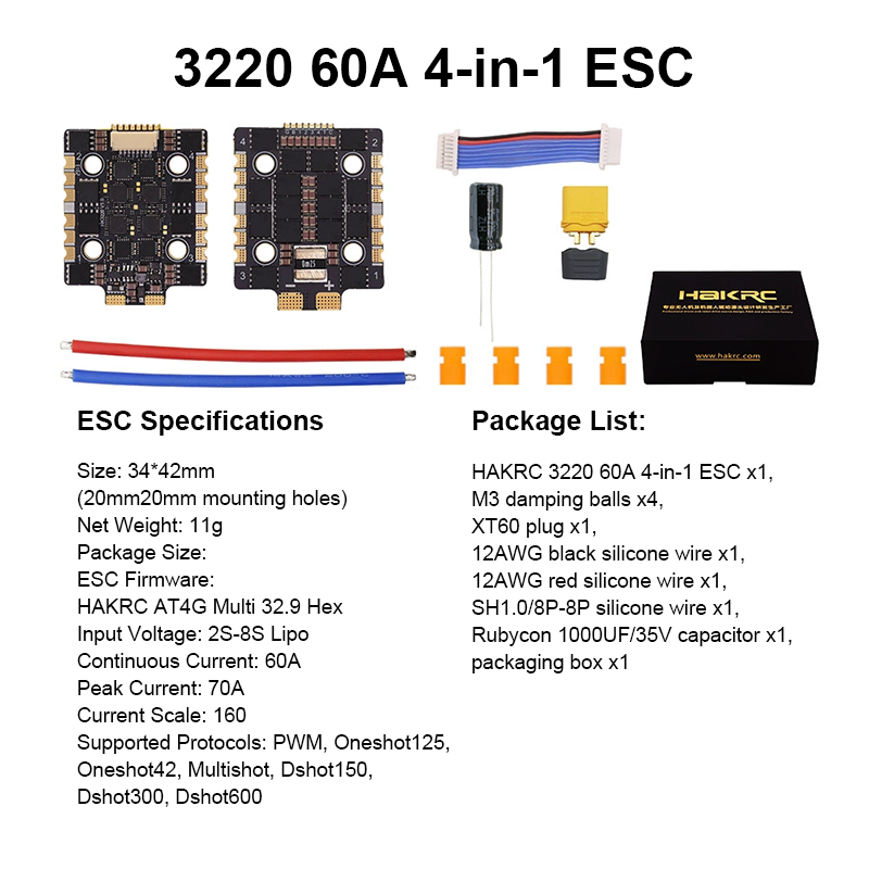 F722 6S Flight Controller with Integrating 5V/10V Dual BEC 3220 60A 8S 4in1 ESC Brushless ESC F722 Flight Controller Stack for FPV Racing Drones Freestyle