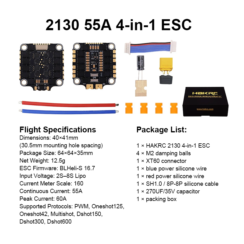 F405 Flight Controller with Integrating 5V/10V Dual BEC 55A 8S 4in1 ESC Brushless ESC Mini Flight Controller Stack for FPV Racing Drones Parts