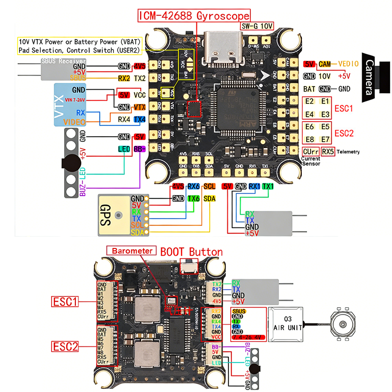 F405 Flight Controller with Integrating 5V/10V Dual BEC 2-6S V2 Flight Controller Stack for FPV Freestyle Drones Parts