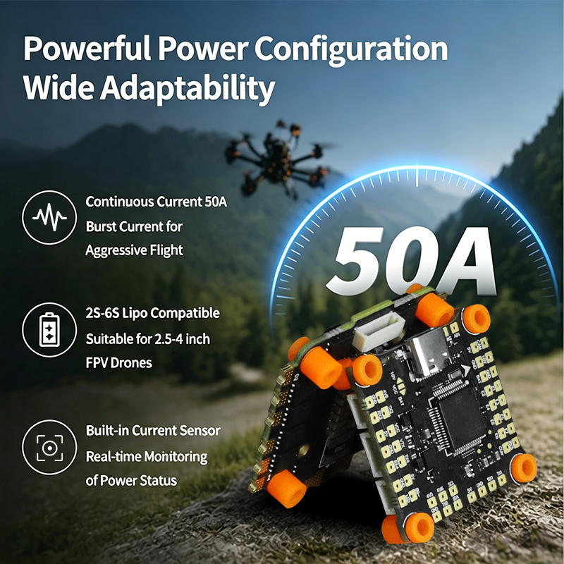 F722 Flight Controller with Integrating 5V/10V Dual BEC 50A 4in1 ESC Brushless ESC Mini Flight Controller Stack for FPV Racing Freestyle Drone Parts