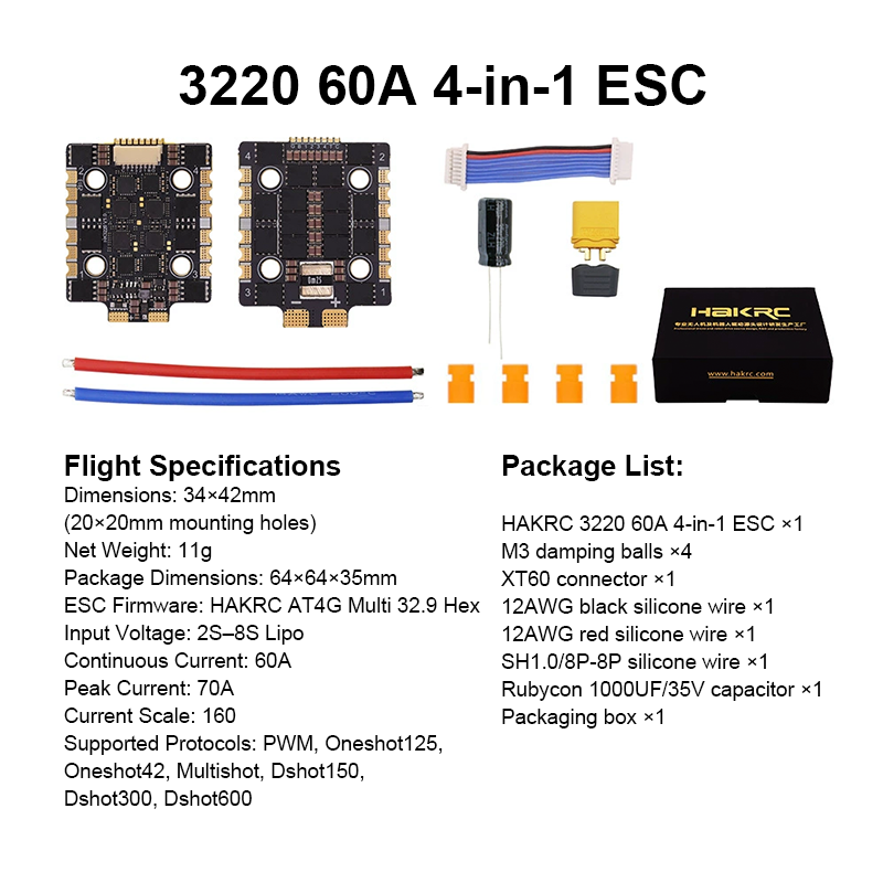 High Performance Flight Controller with Integrating 5V/10V Dual BEC 60A 8S 4in1 ESC F722 Mini Flight Controller Stack for FPV Racing Drones Parts