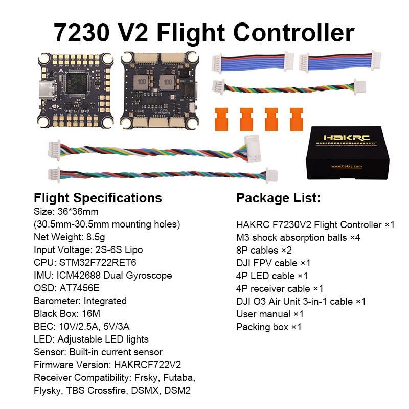 F722 Flight Controller with Integrating 5V/10V Dual BEC 50A 4in1 ESC Brushless ESC Mini Flight Controller Stack for FPV Racing Freestyle Drone Parts