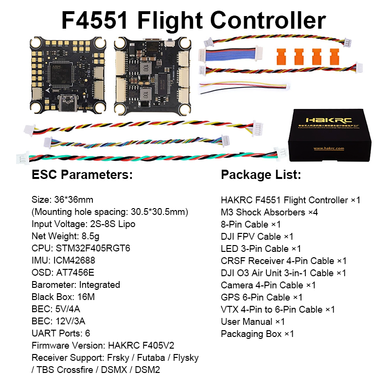 High Performance F405 Flight Controller with Integrating 5V/12V Dual BEC 110A 8S 4in1 ESC Mini Flight Controller Stack for FPV Racing Drones Parts