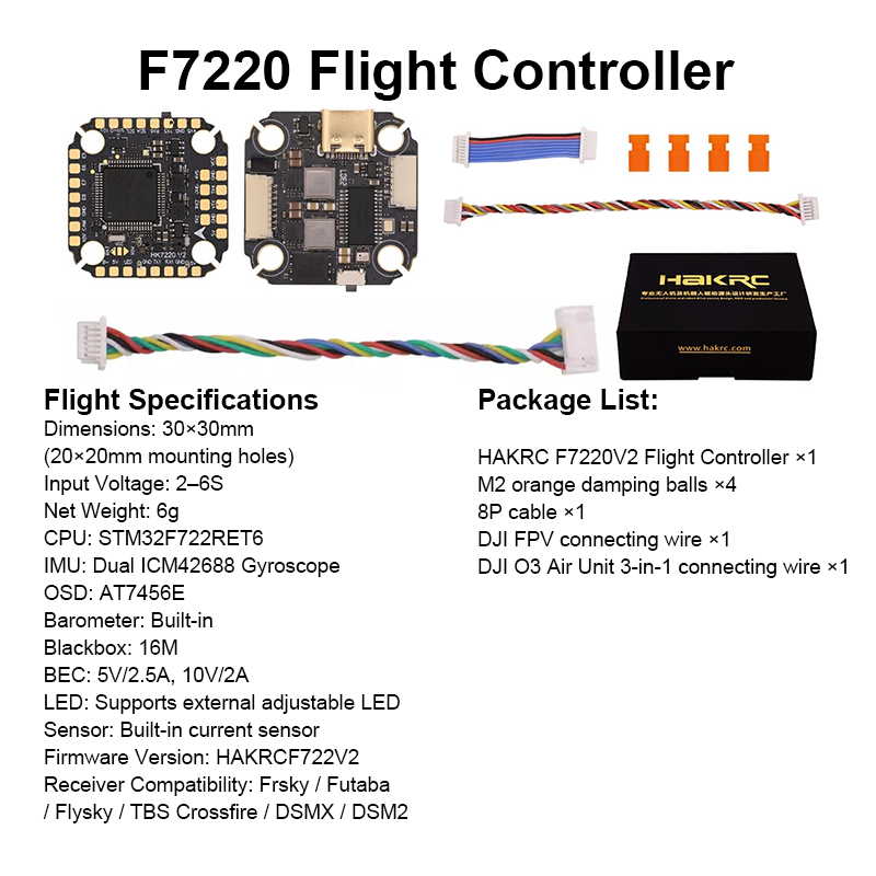 High Performance Flight Controller with Integrating 5V/10V Dual BEC 60A 8S 4in1 ESC F722 Mini Flight Controller Stack for FPV Racing Drones Parts