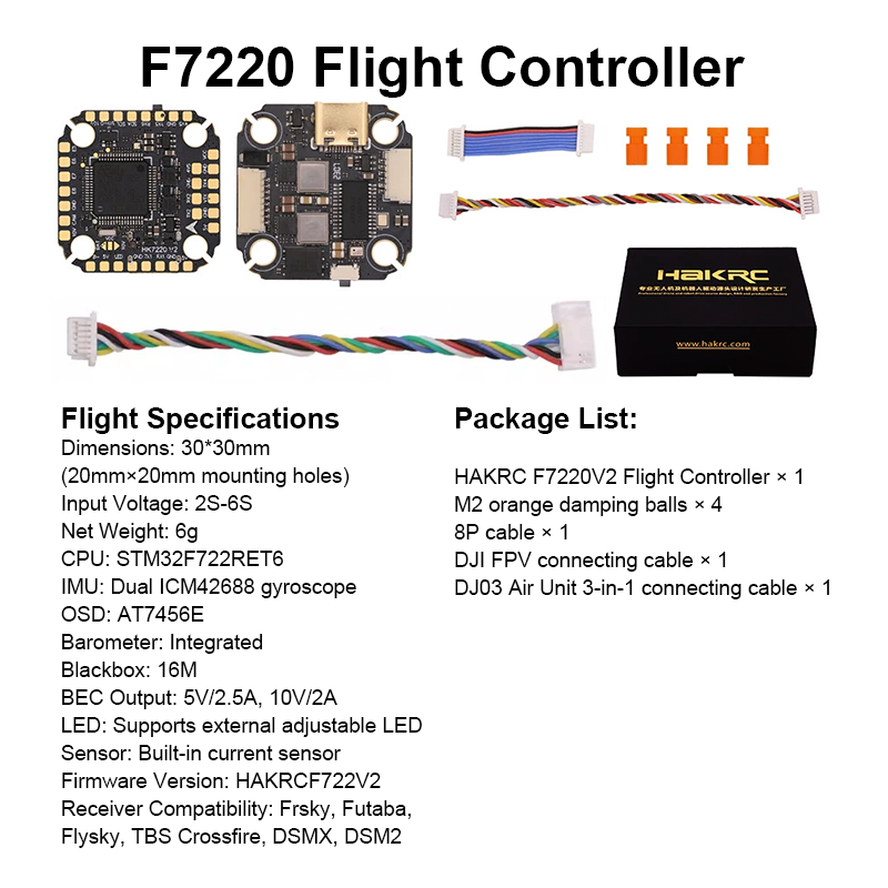 High Performance Mini Flight Controller Stack F722 Flight Controller with Integrating 5V/10V Dual BEC 35A 6S 4in1 ESC for FPV Racing Drones Parts