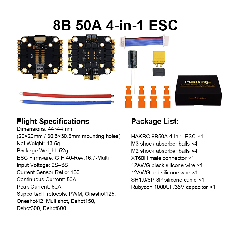 F722 Flight Controller with Integrating 5V/10V Dual BEC 50A 4in1 ESC Brushless ESC Mini Flight Controller Stack for FPV Racing Freestyle Drone Parts