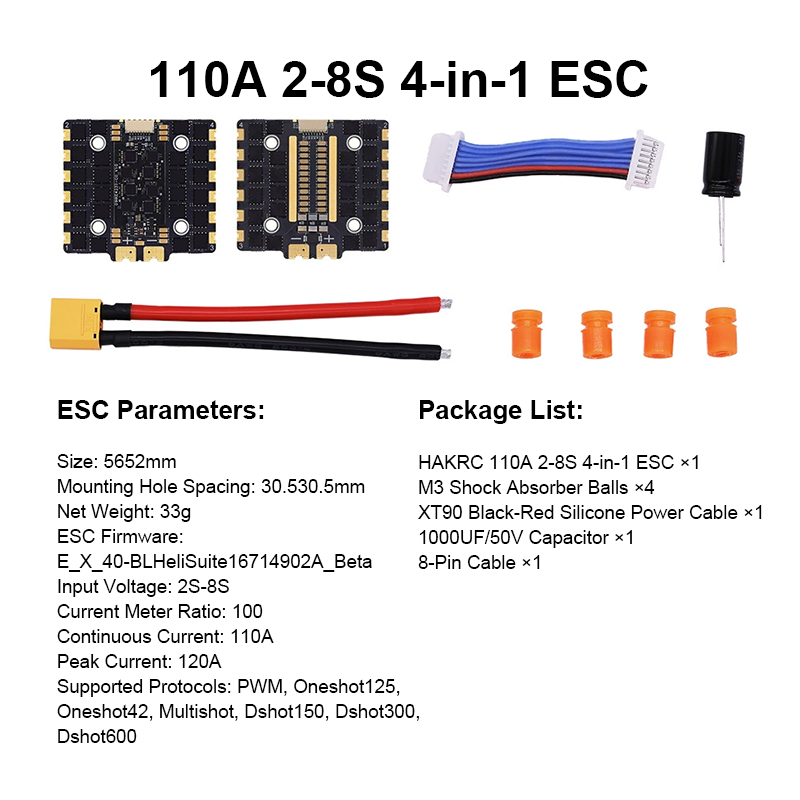 High Performance F405 Flight Controller with Integrating 5V/12V Dual BEC 110A 8S 4in1 ESC Mini Flight Controller Stack for FPV Racing Drones Parts