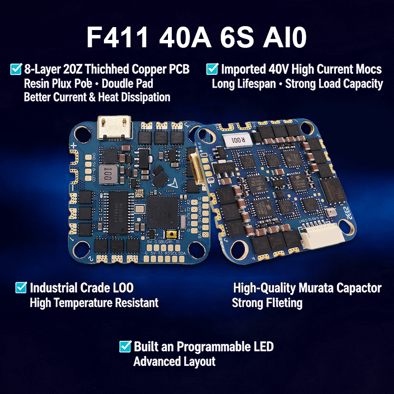 Mini Flight Controller 40A 6S AIO Flight Controller 4in1 ESC Brushless ESC for FPV Racing Freestyle Drones
