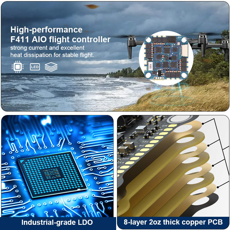 Mini Flight Controller 40A 6S AIO Flight Controller 4in1 ESC Brushless ESC for FPV Racing Freestyle Drones