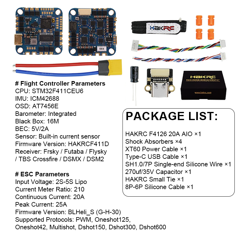 High Performance AIO Flight Controller F411 20A 5S 4in1 ESC Brushless ESC for FPV Racing Freestyle Drones