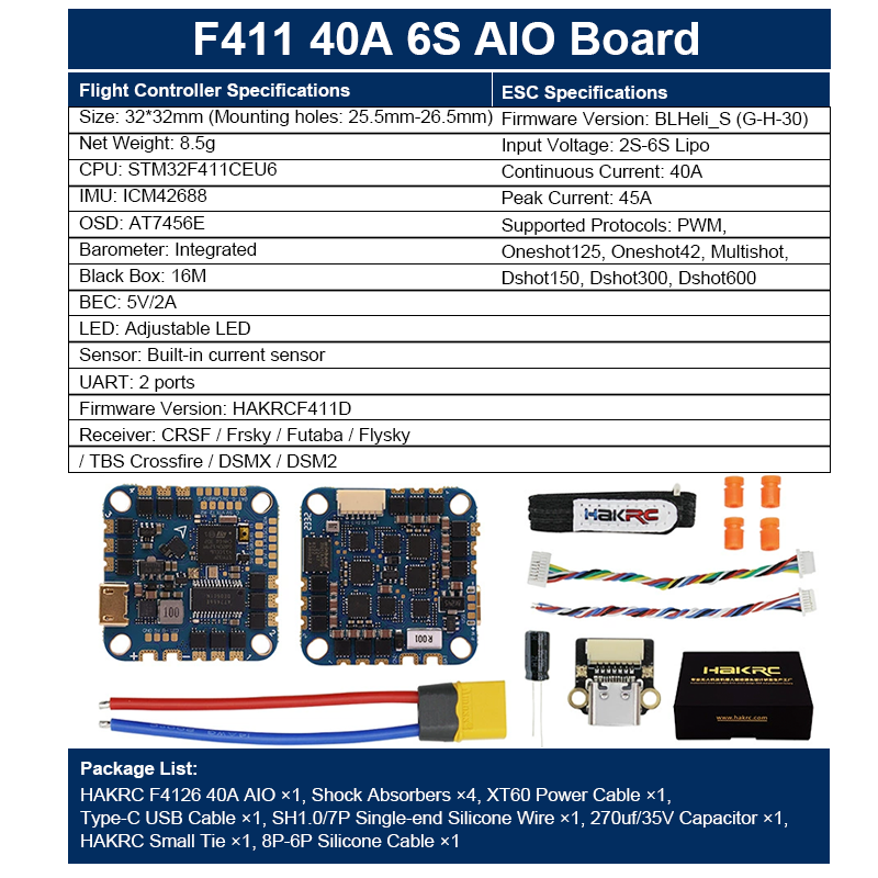 Mini Flight Controller 40A 6S AIO Flight Controller 4in1 ESC Brushless ESC for FPV Racing Freestyle Drones